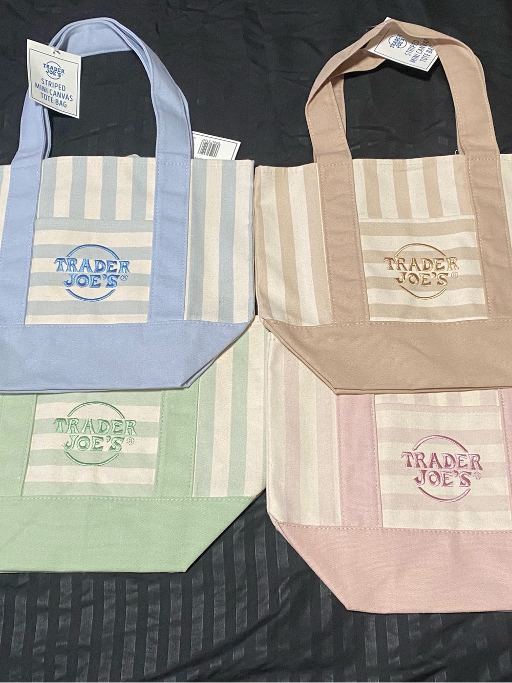 NWT!! Trader Joe's Mini Striped Canvas Tote Bag - Light blue